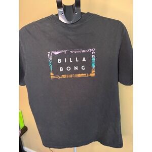 Billabong Mens Premium Graphic T-Shirt Black Large Multi-Color Back Print Logo